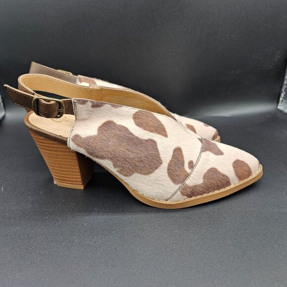 Woman's comfort country western cow print almond toe sling back block heel ankle - Picture 1 of 10